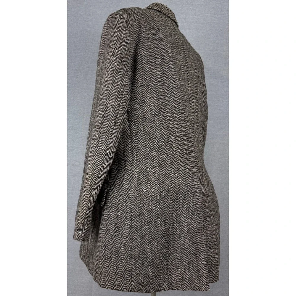 Vintage Bespoke Harris Tweed Herringbone Wool Blazer Sport Coat Brown 42R